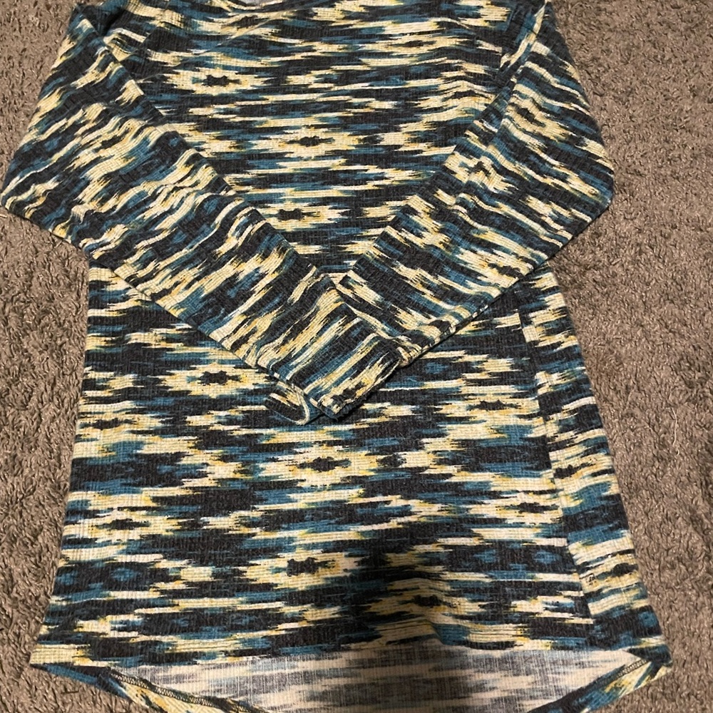 LuLaRoe Blue Yellow Black Patterned Long Sleeve Top